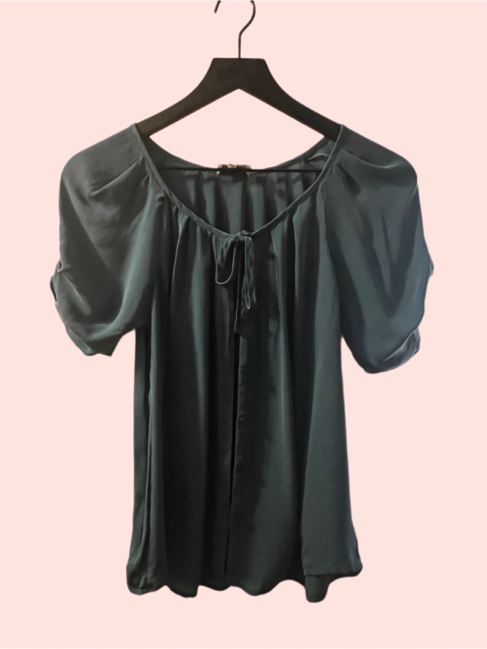 Joie Teal Tie-Neck Short Sleeve Blouse